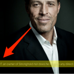 Image from the front of the Stronghold financial website showing Tony Robbins.